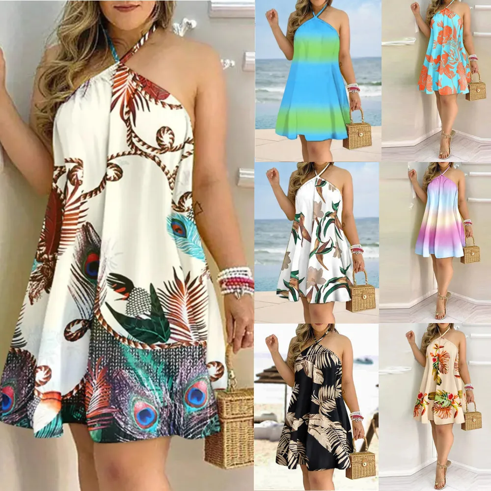 2023 Summer Mini Dress Women Sexy Sleeveless Off-the-Shoulder Hanging Neck Lace-Up Loose Women's Print Dresses
2023 Summer Mini Dress Women Sexy Sleeveless Off-the-Shoulder Hanging Neck Lace-Up Loose Women's Print Dresses