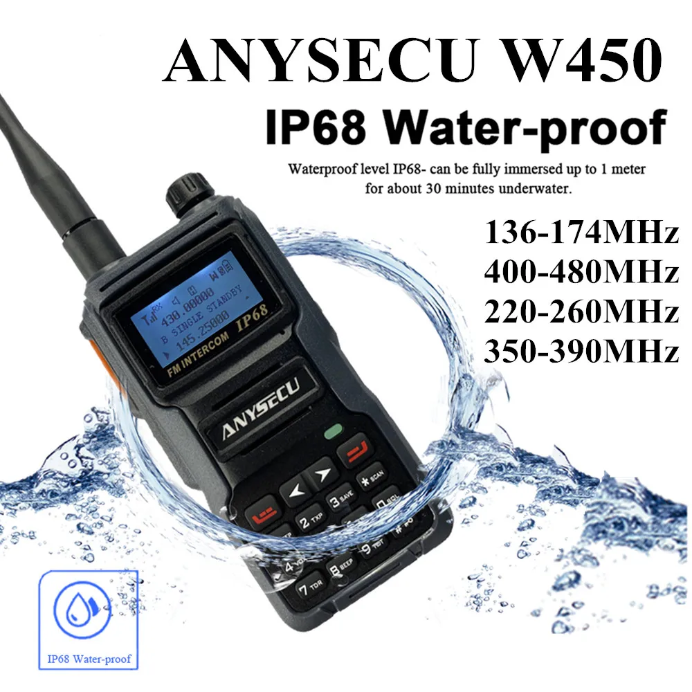 ANYSECU W450 5 Вт четырехдиапазонная двойной дисплей IP68 водонепроницаемая портативная рация 3800 мАч FM-радио
ANYSECU W450 5 Вт четырехдиапазонная двойной дисплей IP68 водонепроницаемая портативная рация 3800 мАч FM-радио