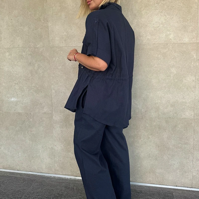 Fashion Lapel Short Sleeve Tops and Long Pant Set Women Casual Lace-Up Loose 2Pc Suit 2025 Elegant Button Solid Commuter Outfits
Fashion Lapel Short Sleeve Tops and Long Pant Set Women Casual Lace-Up Loose 2Pc Suit 2025 Elegant Button Solid Commuter Outfits