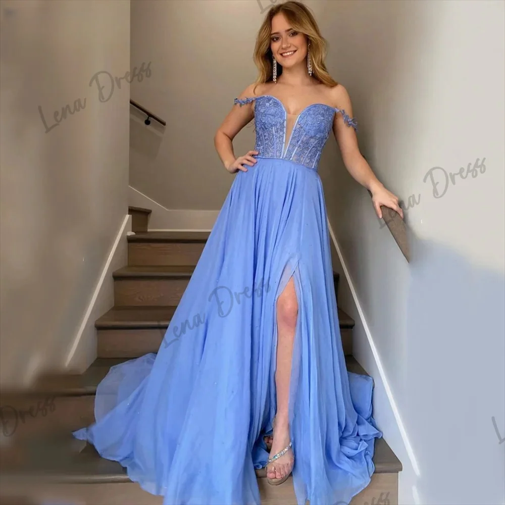 Lena-Blue Off Shoulder Tank Top De Noche Silk Chiffon A-line Lace Side High Split Prom Dress 2024
Lena-Blue Off Shoulder Tank Top De Noche Silk Chiffon A-line Lace Side High Split Prom Dress 2024