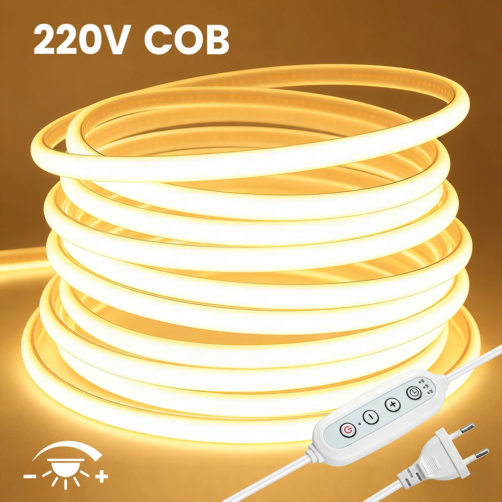 Dimmable 220V COB Neon LED Light Strip 4key Controller Switch Dimmer EU Power Kit 3000K 4000K 6000K 288 LEDs Flexible Tube Lamp
Dimmable 220V COB Neon LED Light Strip 4key Controller Switch Dimmer EU Power Kit 3000K 4000K 6000K 288 LEDs Flexible Tube Lamp