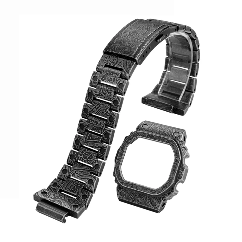 Комплект для модификации часов Casio DW5600/DW5610/GW-B5600: ремешок и корпус из нержавеющей стали в стиле ретро с индийским узором пейсли.
Комплект для модификации часов Casio DW5600/DW5610/GW-B5600: ремешок и корпус из нержавеющей стали в стиле ретро с индийским узором пейсли.