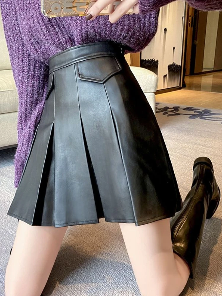 HOUZHOU Pu Leather Pleated Skirt Sexy High Waist Streetwear Solid Chic Harajuku Vintage Mini Skirt A-LINE Gothic Autumn Winter
HOUZHOU Pu Leather Pleated Skirt Sexy High Waist Streetwear Solid Chic Harajuku Vintage Mini Skirt A-LINE Gothic Autumn Winter