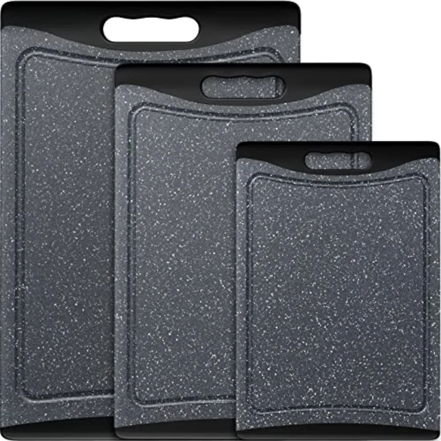 Kitchen plastic cutting boards set 3 pcs,extra large with juice grooves and easy-grip handles, dark grey, dishwasher safe
Kitchen plastic cutting boards set 3 pcs,extra large with juice grooves and easy-grip handles, dark grey, dishwasher safe