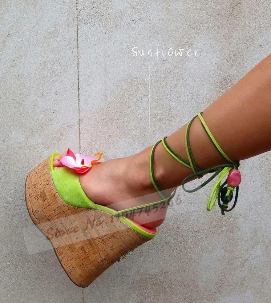Ladies Cork Platform Pink Flower Sandals Wooden Wedged Heel Pink Blossom Dress Shoes Lace-Up Slingback Neon Green Pumps
Ladies Cork Platform Pink Flower Sandals Wooden Wedged Heel Pink Blossom Dress Shoes Lace-Up Slingback Neon Green Pumps