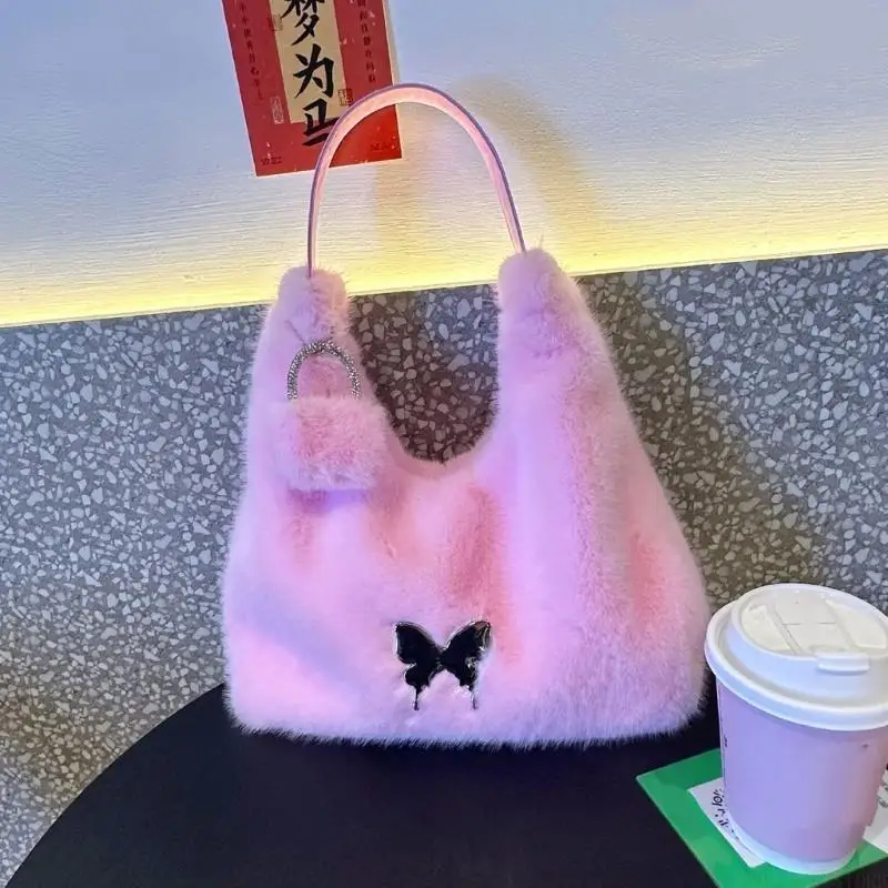 X90D Furry Bags For Women Butterfly Decoration Stylish Plush Purse Fuzzy Underarm Bag Soft And Comfortable Shoulder Handbag
X90D Furry Bags For Women Butterfly Decoration Stylish Plush Purse Fuzzy Underarm Bag Soft And Comfortable Shoulder Handbag