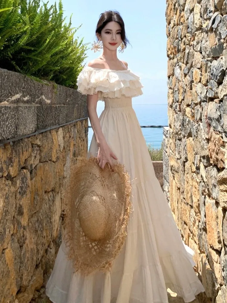 Women Elegant Strapless Tierred Ruffles A-line Dresses Beige Sexy Off Shoulder Slim Pleated Long Dress Vacation Party Clothes
Women Elegant Strapless Tierred Ruffles A-line Dresses Beige Sexy Off Shoulder Slim Pleated Long Dress Vacation Party Clothes