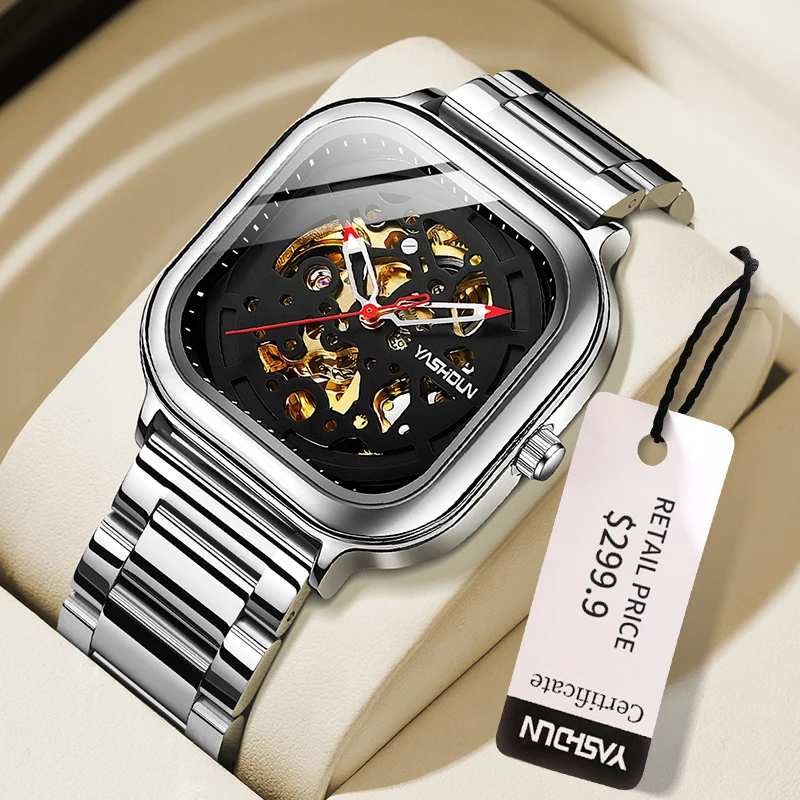 Automatic Men's Watch Luxury Mechanical Creative Square Dial Skeleton Waterproof Luminous Stainless Steel Band Men's Watch reloj
Automatic Men's Watch Luxury Mechanical Creative Square Dial Skeleton Waterproof Luminous Stainless Steel Band Men's Watch reloj