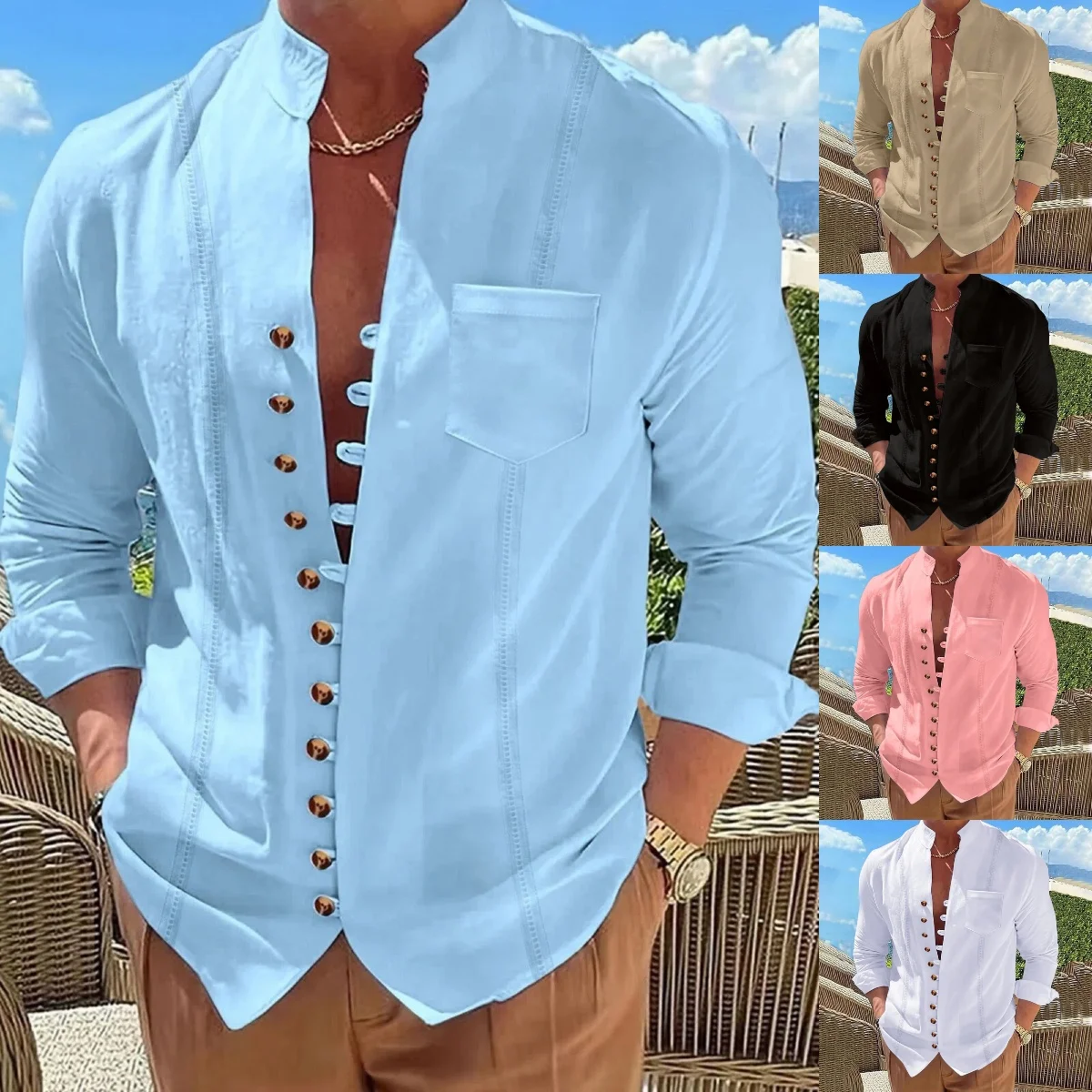 Spring and Autumn men's cotton and linen, retro casual, loose and comfortable, breathable, Cuban collar, long sleeves
Spring and Autumn men's cotton and linen, retro casual, loose and comfortable, breathable, Cuban collar, long sleeves