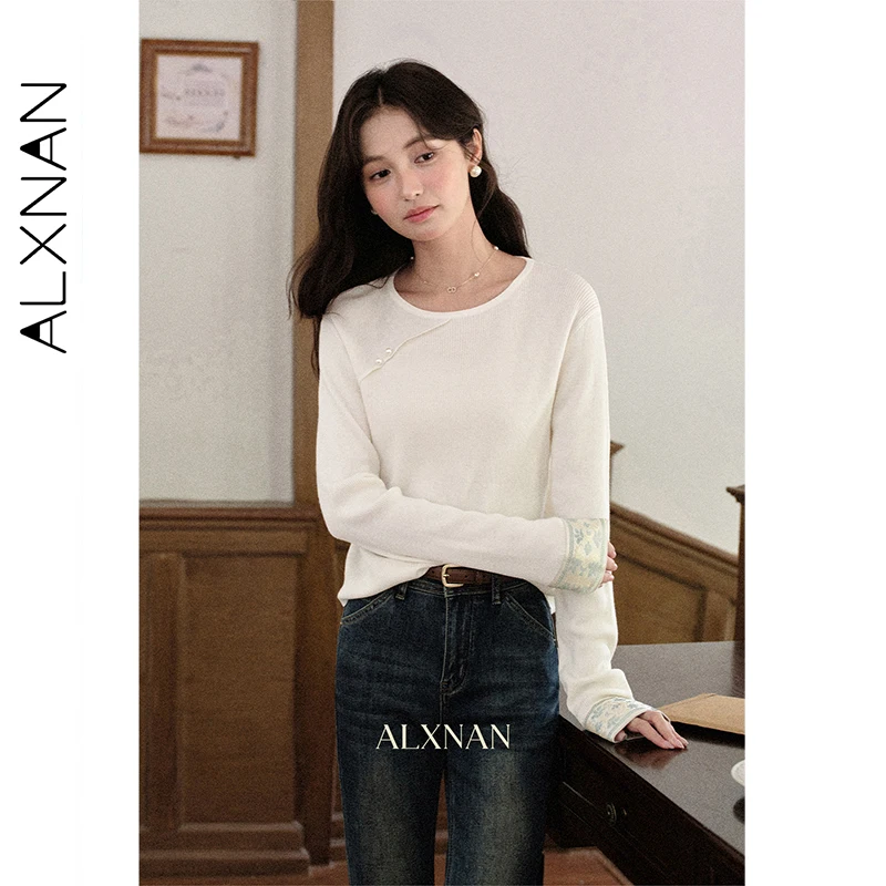 ALXNAN Women's Pullovers Apricot New Chinese Style Apricot Round Neck Long Sleeve Knitted Sweater Autumn Embroidered Top L57002
ALXNAN Women's Pullovers Apricot New Chinese Style Apricot Round Neck Long Sleeve Knitted Sweater Autumn Embroidered Top L57002