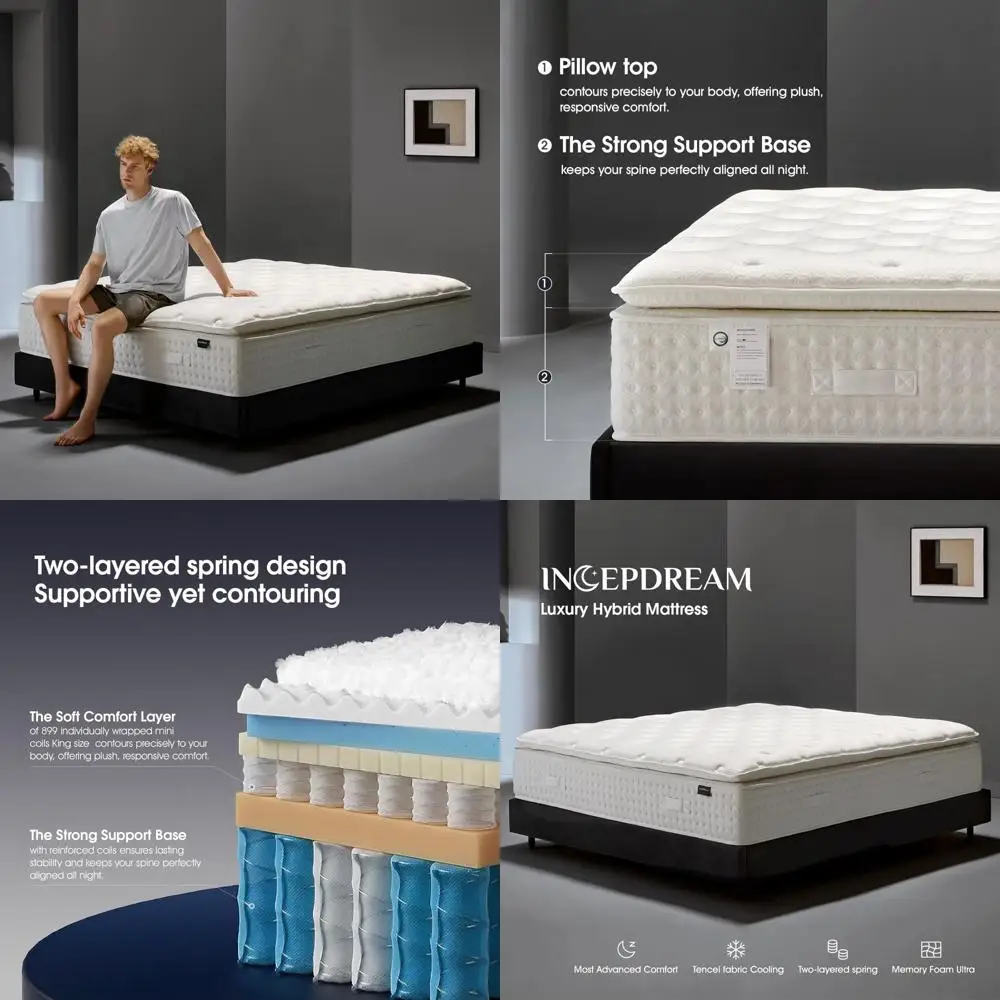 Luxurious 14 Inch Queen Hybrid Mattress with Pillow Top, Latex, Memory Foam, Cooling Tencel Cover, and Dual Layer Pocketed Coils
Luxurious 14 Inch Queen Hybrid Mattress with Pillow Top, Latex, Memory Foam, Cooling Tencel Cover, and Dual Layer Pocketed Coils