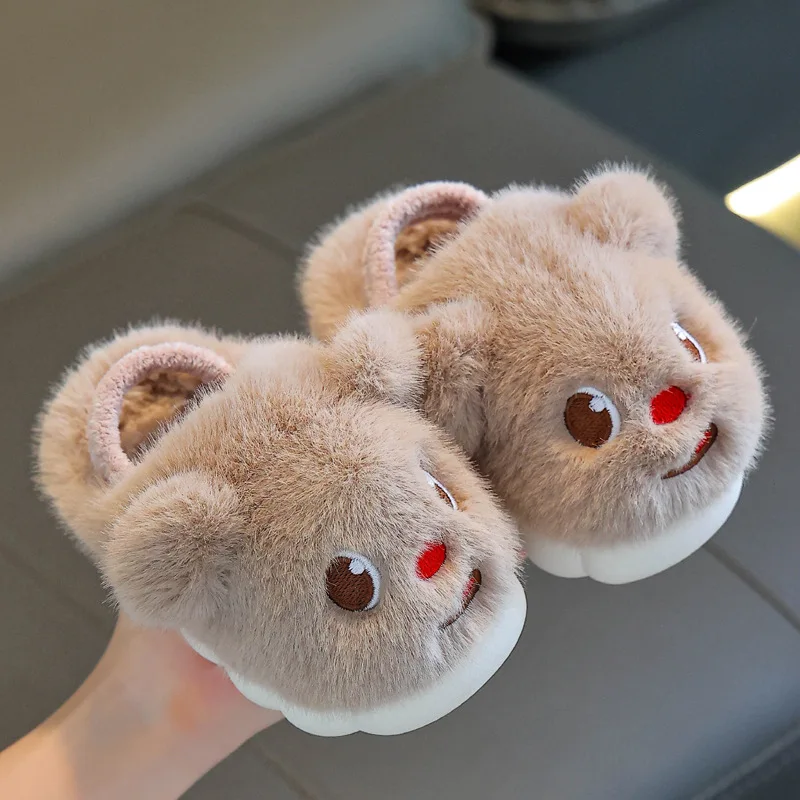 Хлопковая детская обувь с героями мультфильмов, зимние теплые плюшевые тапочки, детская нескользящая домашняя теплая пушистая домашняя обувь на платформе