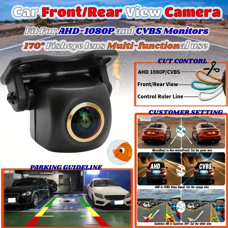 1080P AHD Car Backup Camera with Fisheye Lens - 170° Wide Angle, HD Night Vision, Front/Rear/Side Views, for Sedan SUV RV Truck
1080P AHD Car Backup Camera with Fisheye Lens - 170° Wide Angle, HD Night Vision, Front/Rear/Side Views, for Sedan SUV RV Truck