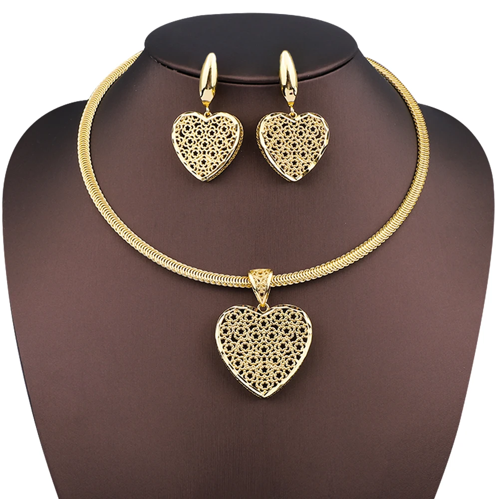 Exquisite Necklace Earring Set with Hollow Heart shaped Pendant, Flower Pattern Elegant and Cute Evening Party Gift
Exquisite Necklace Earring Set with Hollow Heart shaped Pendant, Flower Pattern Elegant and Cute Evening Party Gift