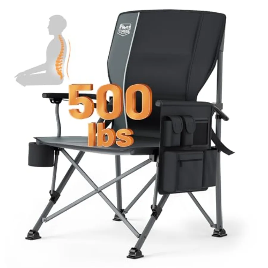 Camping chair for outdoor use aluminum frame black color oversized folding design with lumbar support and 500lb capacity
Camping chair for outdoor use aluminum frame black color oversized folding design with lumbar support and 500lb capacity