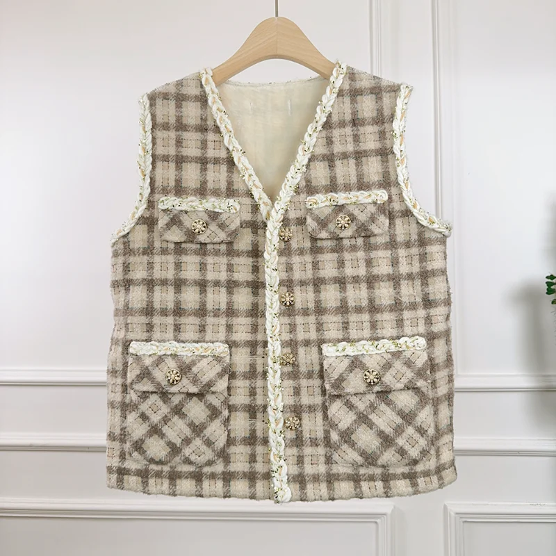 Fragrance Khaki Plaid Woolen Vest Composite Coat Fashion Contrast Multi-pocket Casual Loose Sleeveless Warm Vest Coat Female
Fragrance Khaki Plaid Woolen Vest Composite Coat Fashion Contrast Multi-pocket Casual Loose Sleeveless Warm Vest Coat Female