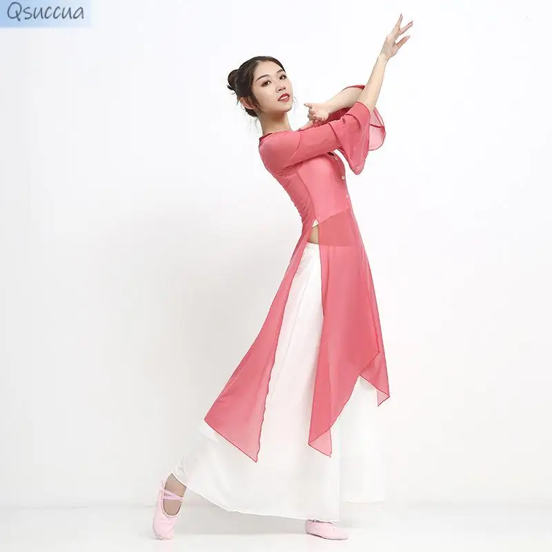 The New Classical Dance Clothes Body Rhyme Gauze Solid Color Tops Flared Sleeves Exercise Clothes Elegant Trousers
The New Classical Dance Clothes Body Rhyme Gauze Solid Color Tops Flared Sleeves Exercise Clothes Elegant Trousers