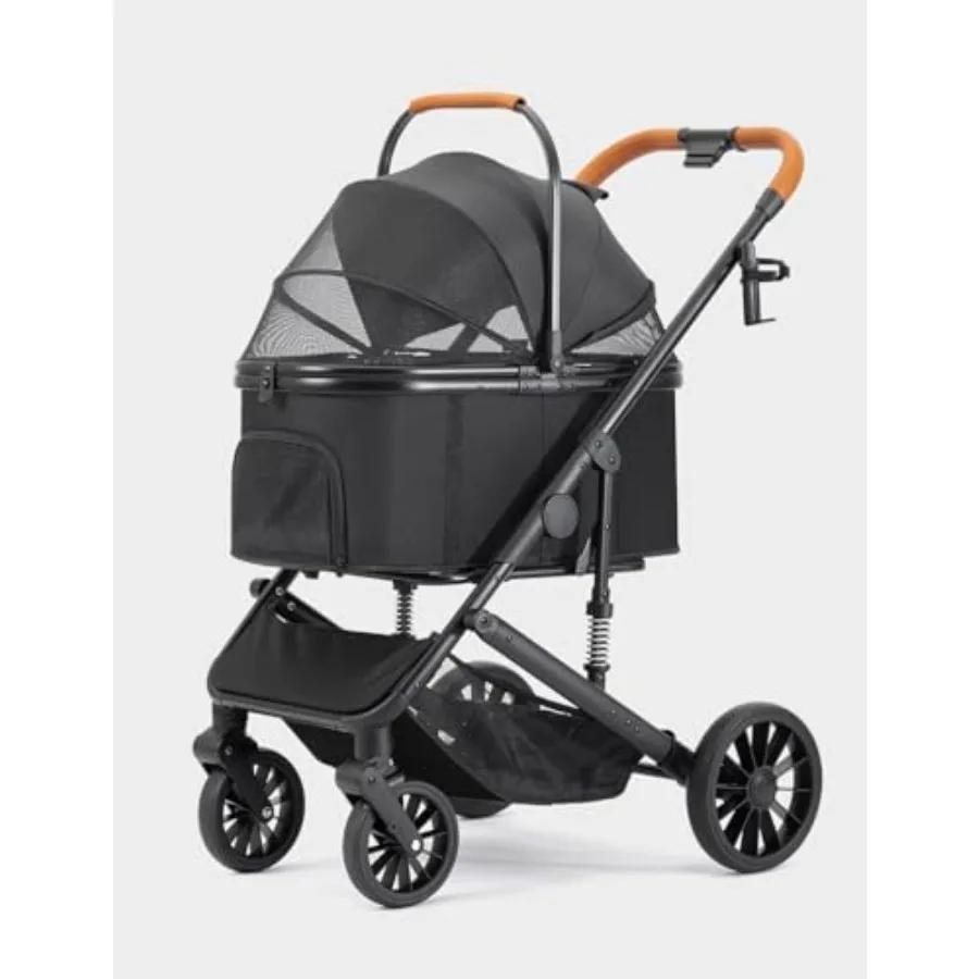 Dog stroller for small medium dogs up to 60lbs, black polyester with breathable mesh, folding 4-wheel design with detachable ca
Dog stroller for small medium dogs up to 60lbs, black polyester with breathable mesh, folding 4-wheel design with detachable ca