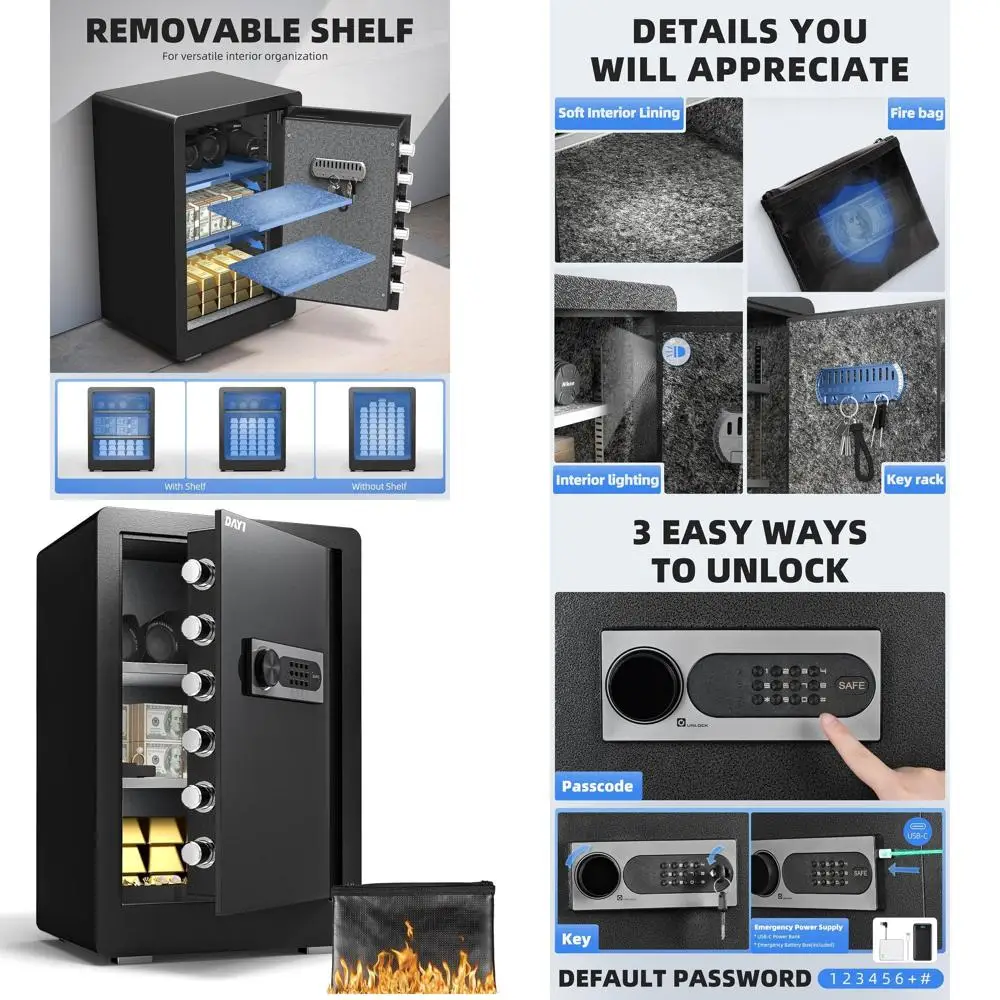 Домашний сейф с водонепроницаемой сумкой, защита для денег и документов, цифровая клавиатура, двойная сигнализация, съемная полка - модель D-60
Домашний сейф с водонепроницаемой сумкой, защита для денег и документов, цифровая клавиатура, двойная сигнализация, съемная полка - модель D-60
