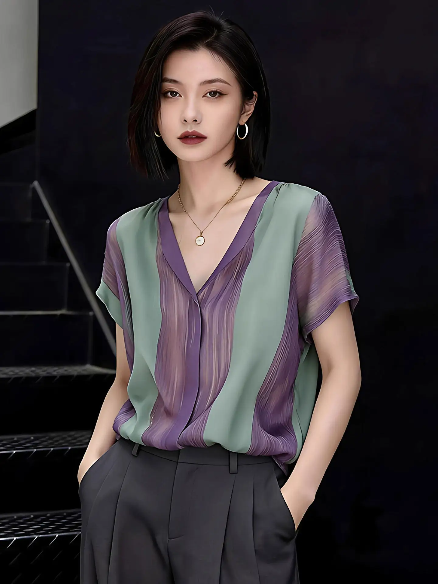 Retro Color Block Loose Short Sleeve Shirt Casual Style Sun Protection Versatile Shirt Breathable Comfortable V Neck Striped ...
Retro Color Block Loose Short Sleeve Shirt Casual Style Sun Protection Versatile Shirt Breathable Comfortable V Neck Striped ...