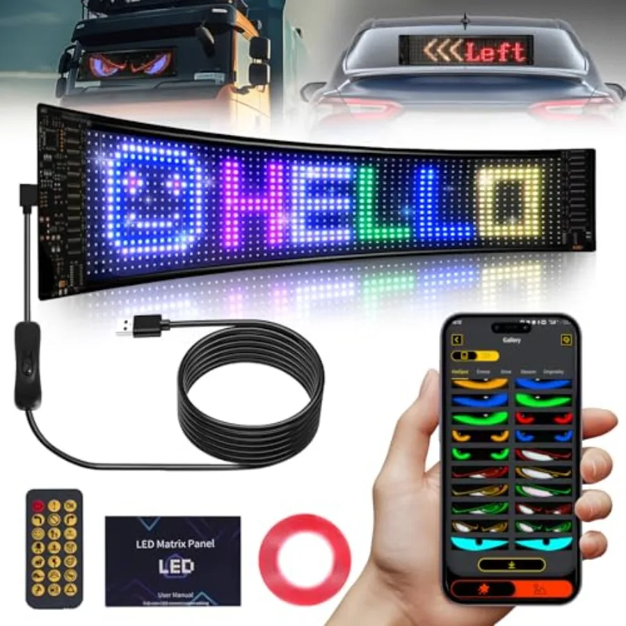Programmable Scrolling LED Sign, 23.4"x4.7", USB Flexible Digital Sign, APP Control, Custom DIY Editor Text, Patterns, Animatio