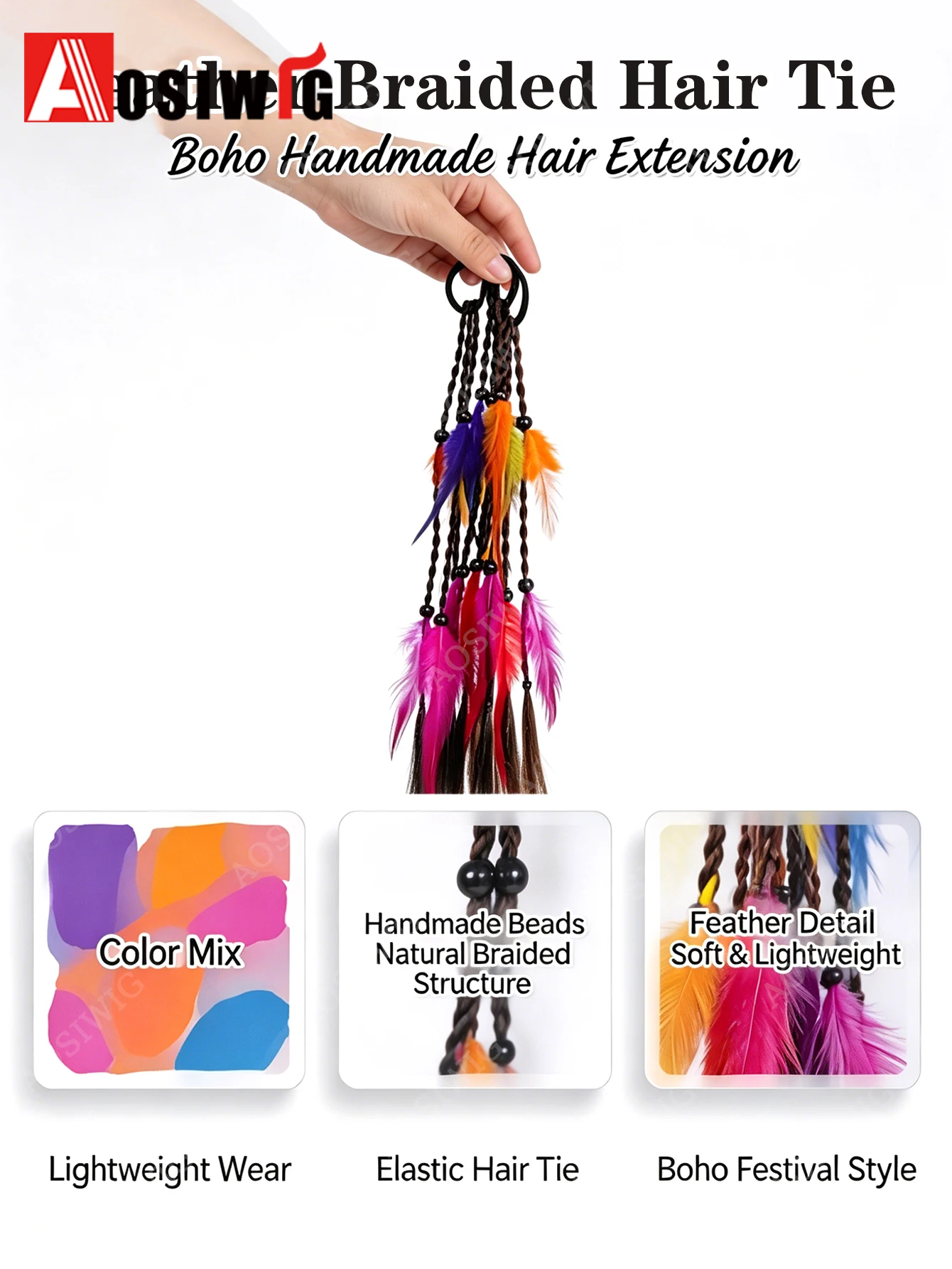 2Pcs Boho Colored Feather Braided Hair Tie - Elastic Hair Rope Hand-Woven Braid Ponytail Extension Hair Accessories for Women Fe
2Pcs Boho Colored Feather Braided Hair Tie - Elastic Hair Rope Hand-Woven Braid Ponytail Extension Hair Accessories for Women Fe