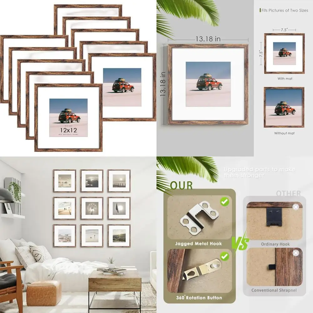 Set of 10 Brown Wall-Mounted 12x12 Picture Frames for 8x8 Photos with Mats or 12x12 Display
Set of 10 Brown Wall-Mounted 12x12 Picture Frames for 8x8 Photos with Mats or 12x12 Display