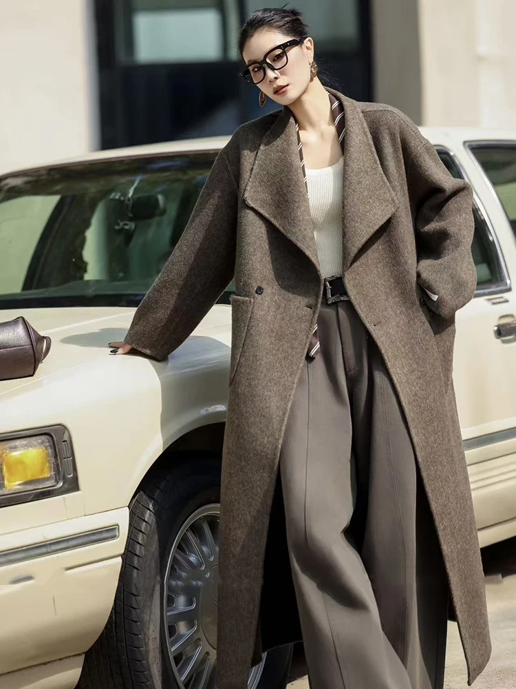 Autumn Winter High End Knee Over Jackets Female Two Tone Double-sided Wool Jacket Coat Women Stand Collar Lace Up Long Overcoats
Autumn Winter High End Knee Over Jackets Female Two Tone Double-sided Wool Jacket Coat Women Stand Collar Lace Up Long Overcoats