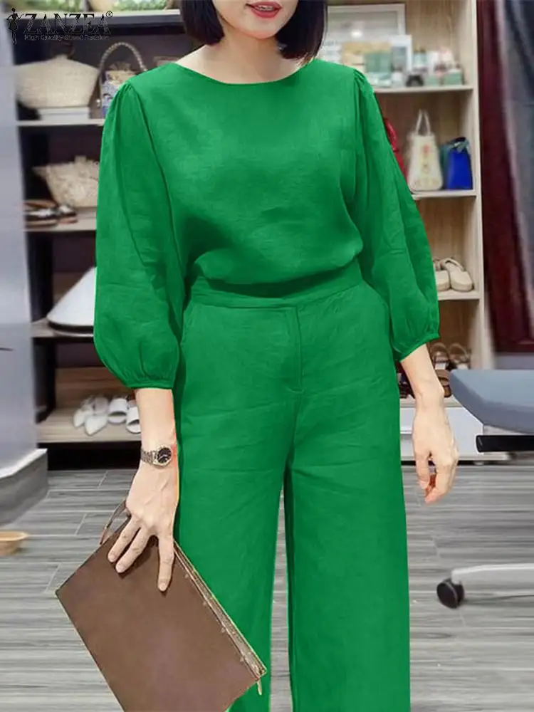 ZANZEA Fashion Solid Color Suit Woman 3/4 Sleeve O-Neck Blouse Loose Trousers 2PCS Elegant Loose Matching Sets Vintage Tracksuit
ZANZEA Fashion Solid Color Suit Woman 3/4 Sleeve O-Neck Blouse Loose Trousers 2PCS Elegant Loose Matching Sets Vintage Tracksuit