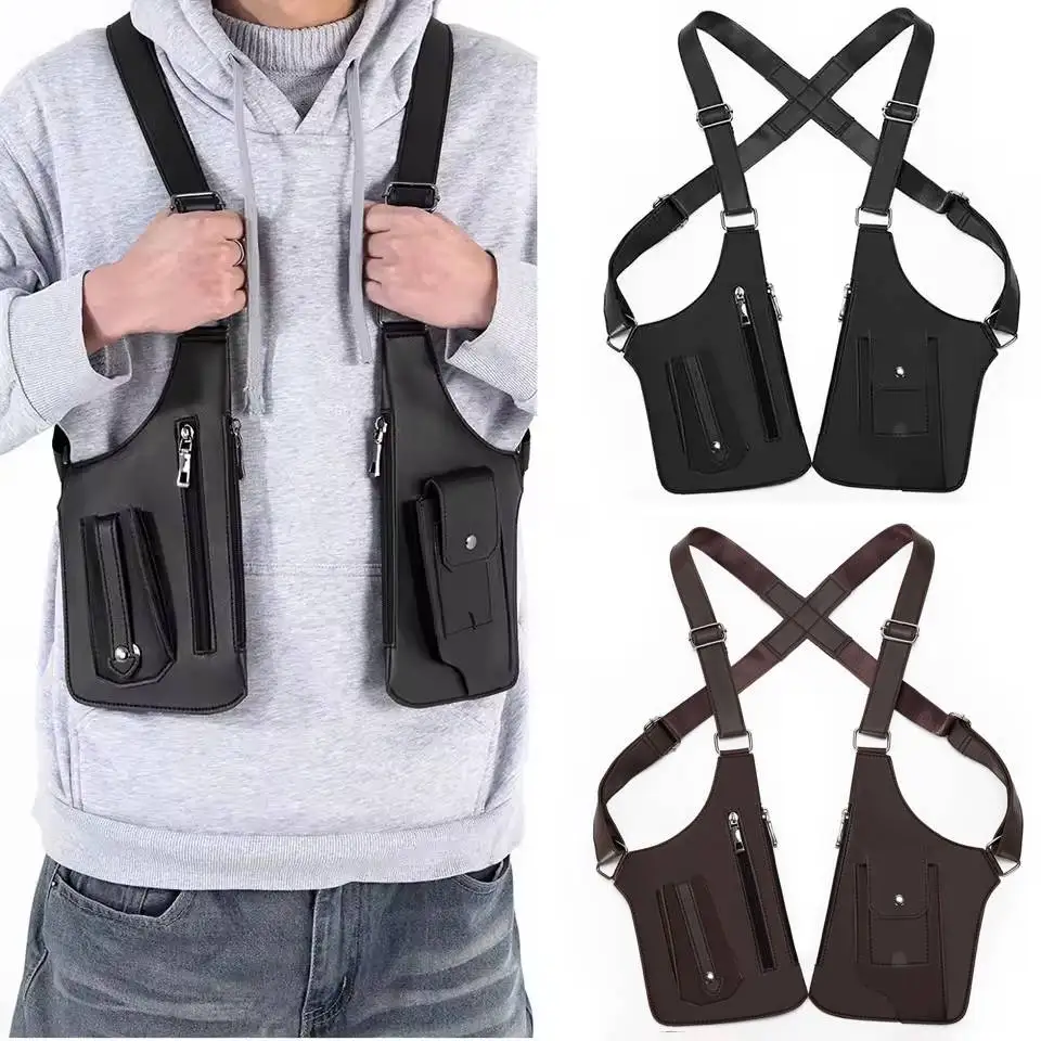 PU Leather Double Shoulder Armpit Bag Anti-Theft Underarm Strap Multi-Pouch Tactical Vest Chest Bag for Men Women Travel Outdoor
PU Leather Double Shoulder Armpit Bag Anti-Theft Underarm Strap Multi-Pouch Tactical Vest Chest Bag for Men Women Travel Outdoor