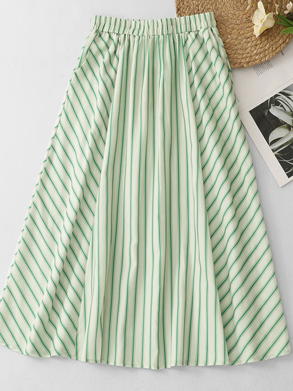 High Waist Striped A-Line Skirt Women's plus Size Elastic Waist Slimming Hip Covering Summer Casual Mid-Length Skirt
High Waist Striped A-Line Skirt Women's plus Size Elastic Waist Slimming Hip Covering Summer Casual Mid-Length Skirt