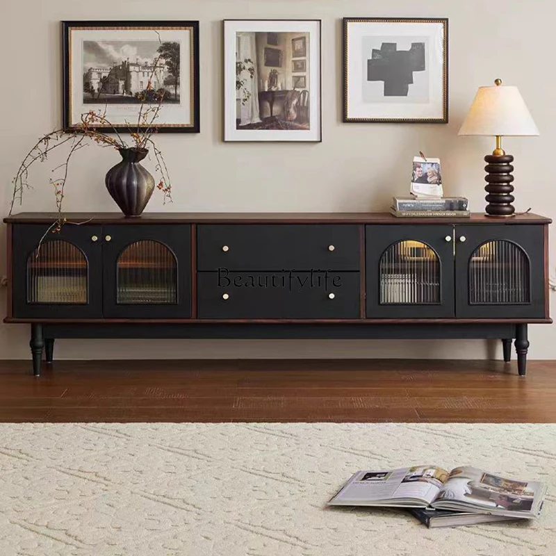 French retro solid wood TV cabinet small apartment living room floor storage low cabinet
French retro solid wood TV cabinet small apartment living room floor storage low cabinet