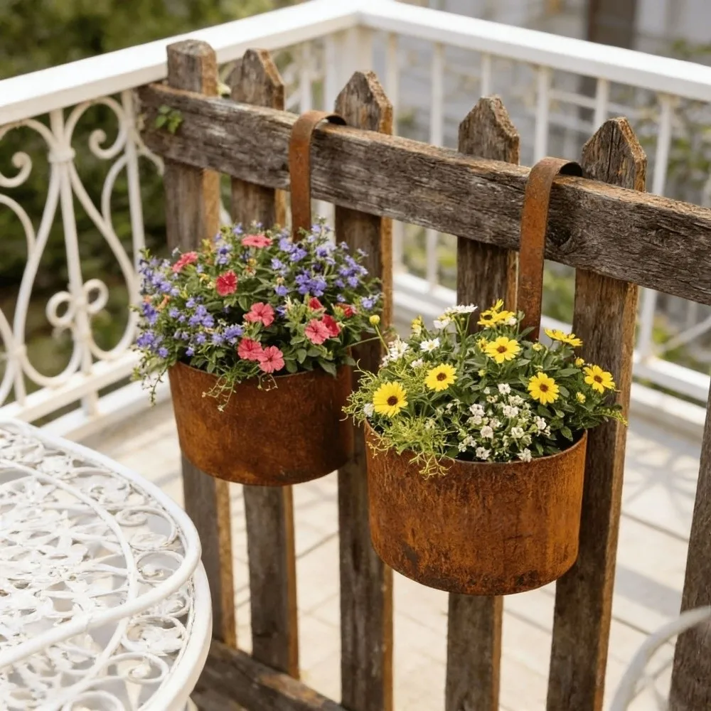 Handcrafted Wall Hanging Flower Bucket Antique Styles Rusted Iron Hanging Flowerpot Unique Weather-Resistant Metal Plant Hangers
Handcrafted Wall Hanging Flower Bucket Antique Styles Rusted Iron Hanging Flowerpot Unique Weather-Resistant Metal Plant Hangers