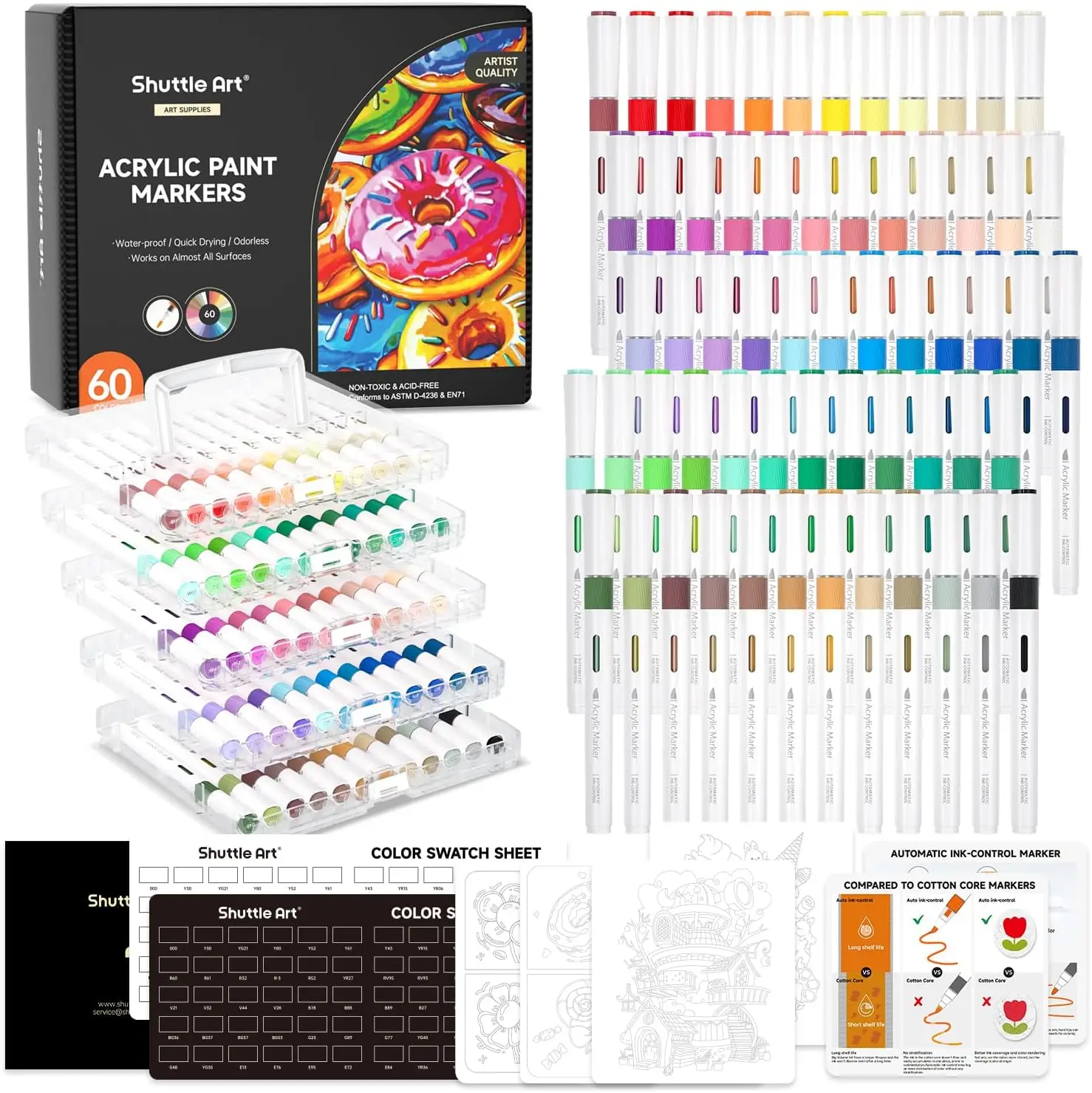 60 Colors Acrylic Paint Markers with Brush Tip for Rock, Ceramic, Wood, Canvas, Glass, Stone, Fabric DIY Art Supplies
60 Colors Acrylic Paint Markers with Brush Tip for Rock, Ceramic, Wood, Canvas, Glass, Stone, Fabric DIY Art Supplies