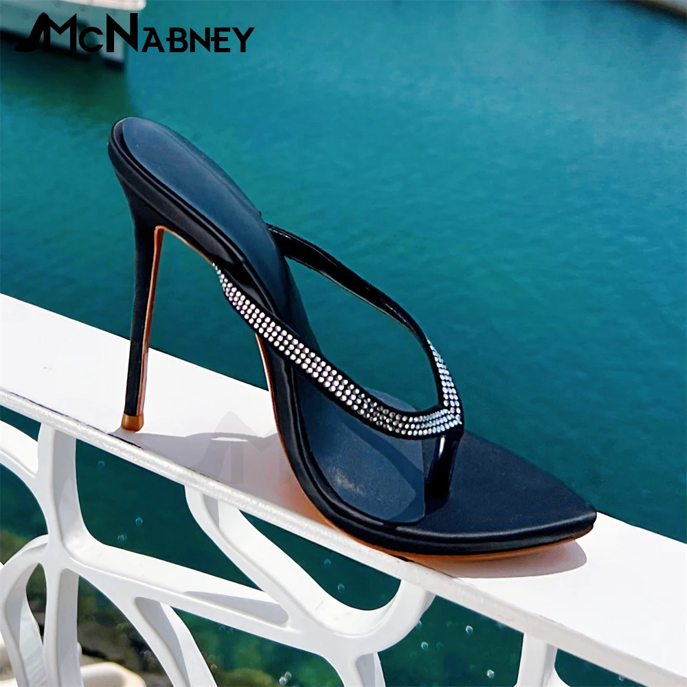 Rhinestone Angled Slippers Black Leather Pointed Slippers Stiletto Solid Color Summer Shoes for Women Custom Colour High Heels
Rhinestone Angled Slippers Black Leather Pointed Slippers Stiletto Solid Color Summer Shoes for Women Custom Colour High Heels