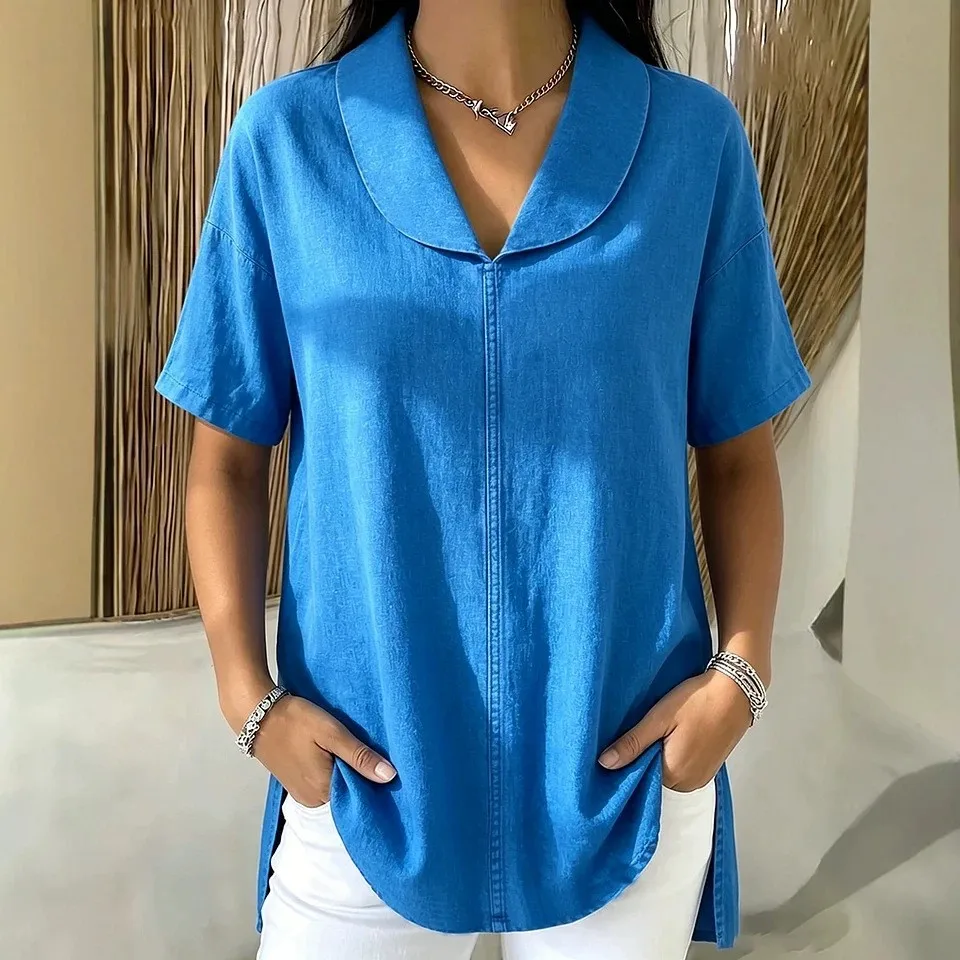 Women's Blouse Short Sleeve Solid Color Women's Blouses Loose Fit Lapel Collar Shirt Button Front V Neck Top Blue White Pink
Women's Blouse Short Sleeve Solid Color Women's Blouses Loose Fit Lapel Collar Shirt Button Front V Neck Top Blue White Pink