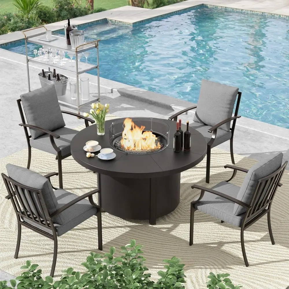 5 Pcs Metal Outdoor Patio urniture Set with 48"/55000 Outdoor Round Propane ire Pit Table,Patio Contion Sets 4 ixed Chairs No-Sl
5 Pcs Metal Outdoor Patio urniture Set with 48"/55000 Outdoor Round Propane ire Pit Table,Patio Contion Sets 4 ixed Chairs No-Sl
