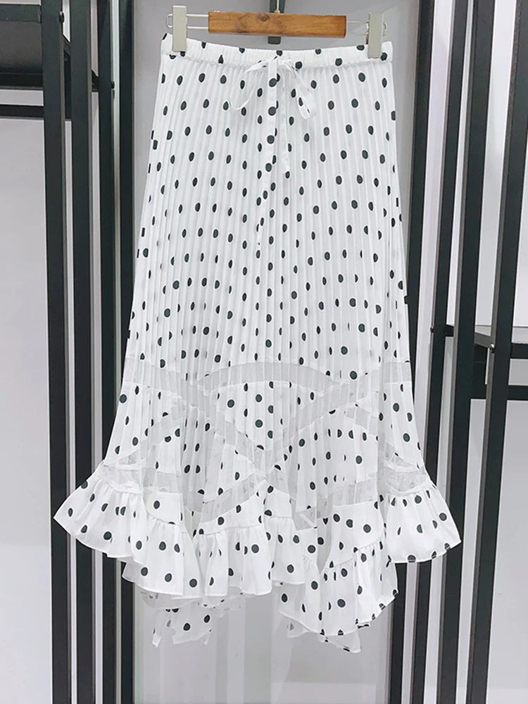 Elegant Polka Dot Lace Trim Asymmetrical Hem Pleated Women's Skirt Spring Summer 2026 A-Line Midi Skirt Polyester Fabric
Elegant Polka Dot Lace Trim Asymmetrical Hem Pleated Women's Skirt Spring Summer 2026 A-Line Midi Skirt Polyester Fabric