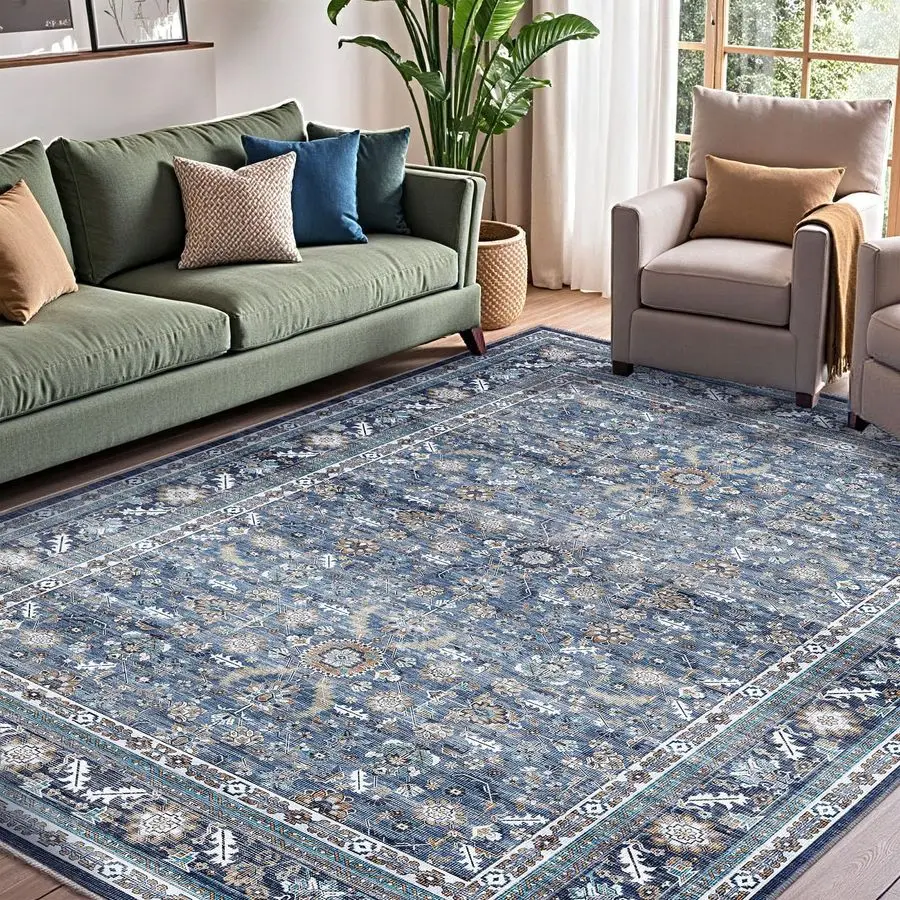 Thin Vintage Blue Area Rugs 5x7, 5 x 7 Retro Washable Rug Non Slip, LowPile Faux Wool Carpet, Distressed Navy Floor Mat for Livi
Thin Vintage Blue Area Rugs 5x7, 5 x 7 Retro Washable Rug Non Slip, LowPile Faux Wool Carpet, Distressed Navy Floor Mat for Livi