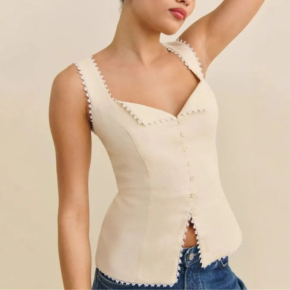 Casual Lace Trim Short Sleeveless Vest Top Spring Summer Commute Versatile Floral Decoration Simple Design Ladies' Shirt
Casual Lace Trim Short Sleeveless Vest Top Spring Summer Commute Versatile Floral Decoration Simple Design Ladies' Shirt