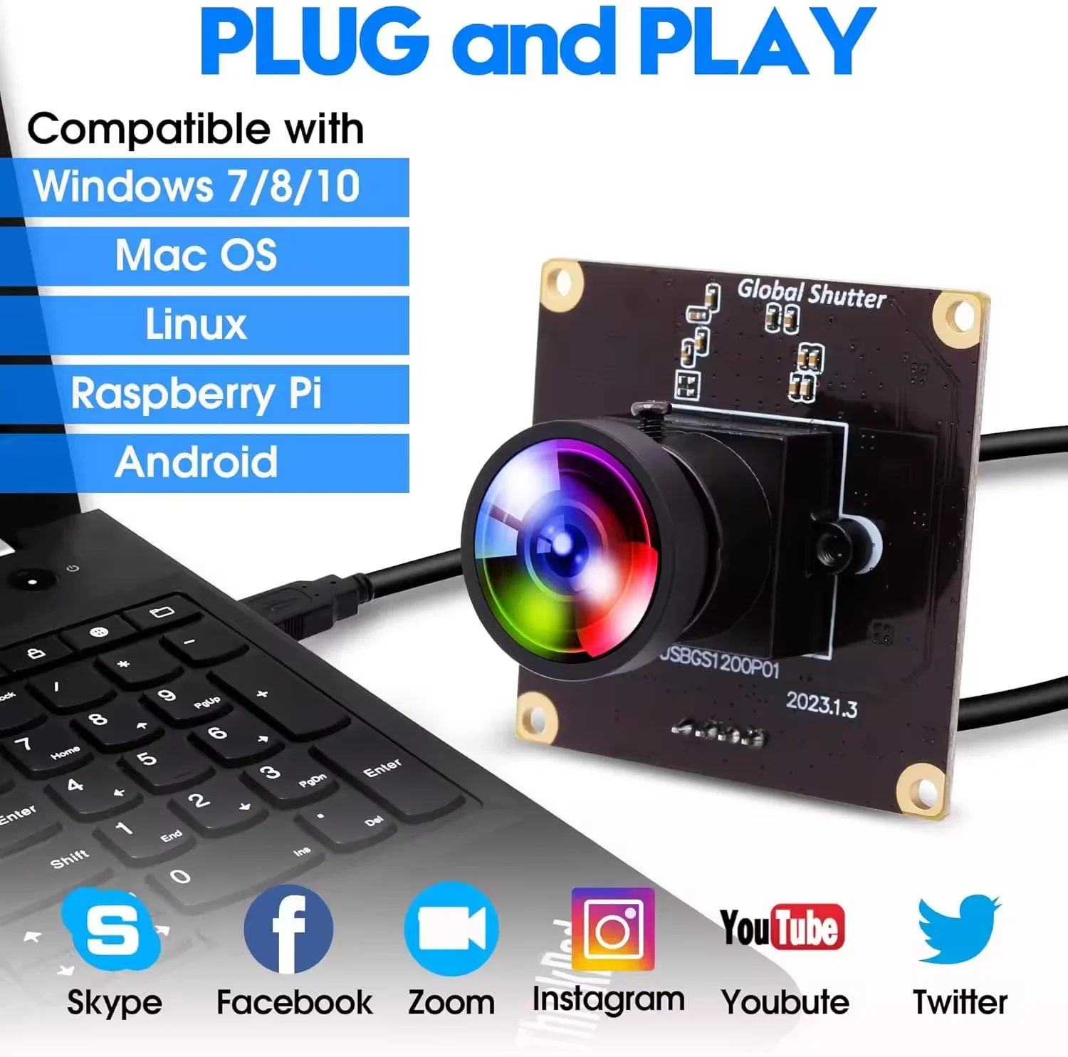 ELP Global Shutter USB Camera 1200P 90fps High Speed Camera with M12 No Distortion Lens Plug&Play for Golf Grasping Movement
ELP Global Shutter USB Camera 1200P 90fps High Speed Camera with M12 No Distortion Lens Plug&Play for Golf Grasping Movement