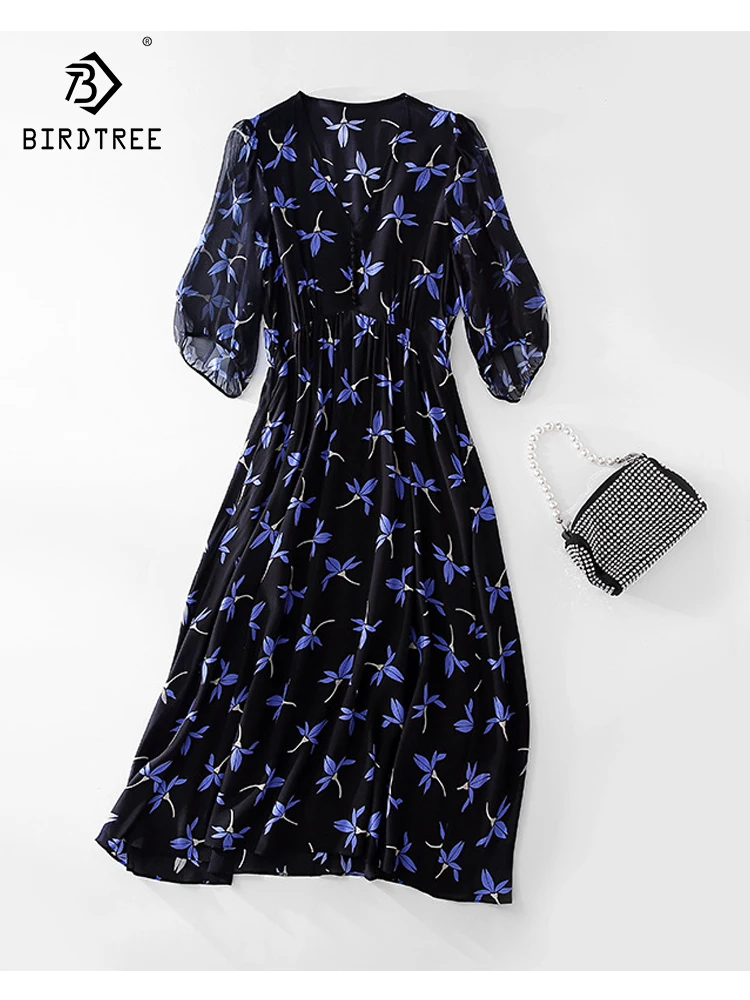 BirdTree, 100%Real Silk Elegant Dresses, Women Short Sleeve Flower Printed, Temperament Office Lady Dress, 2024 Summer D44199QC
BirdTree, 100%Real Silk Elegant Dresses, Women Short Sleeve Flower Printed, Temperament Office Lady Dress, 2024 Summer D44199QC