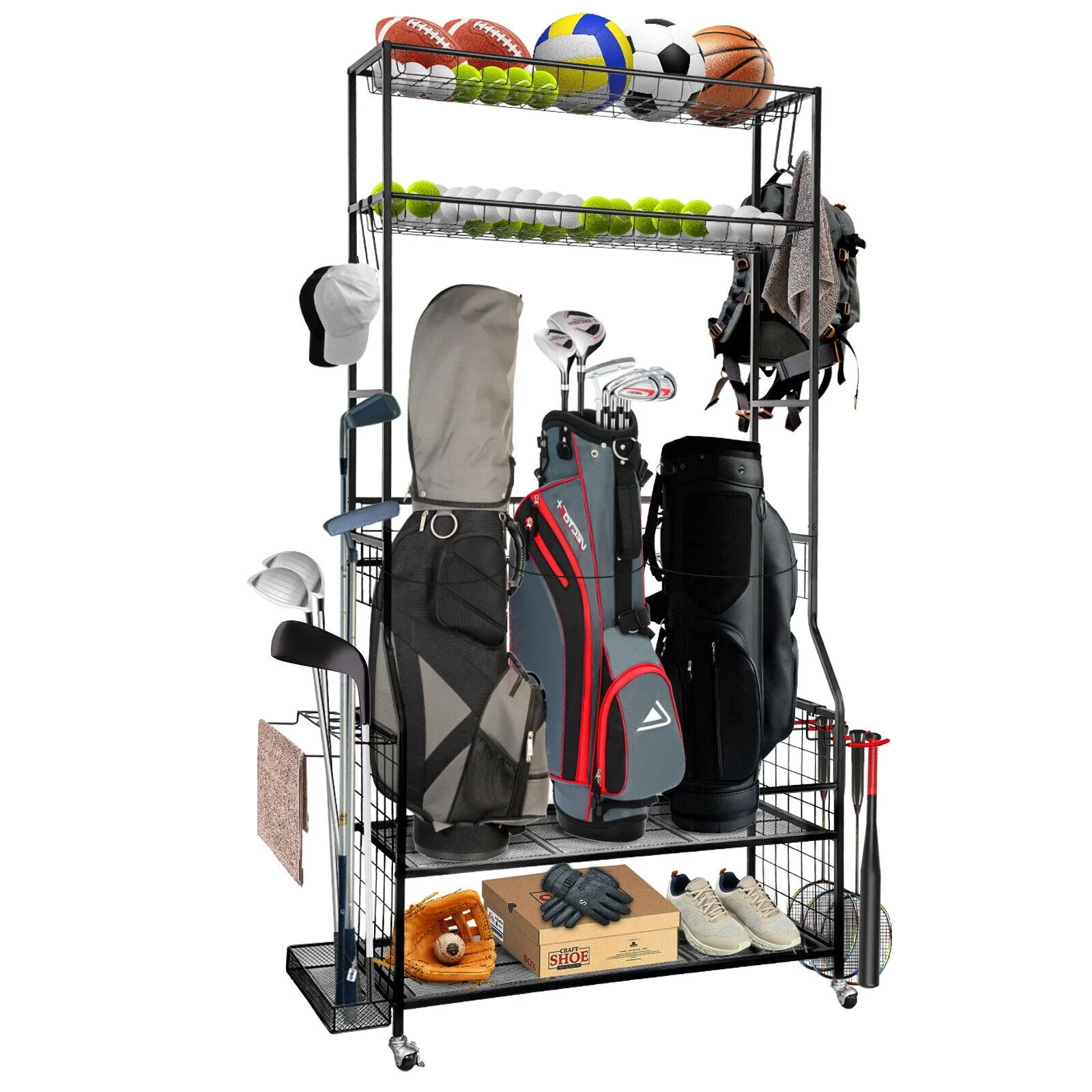 Golf Bag Storage Garage Organizer Fit for 3 Golf Bag Multifunction Home Storage Stand Holder for Sport Equipment organizers Rack
Golf Bag Storage Garage Organizer Fit for 3 Golf Bag Multifunction Home Storage Stand Holder for Sport Equipment organizers Rack