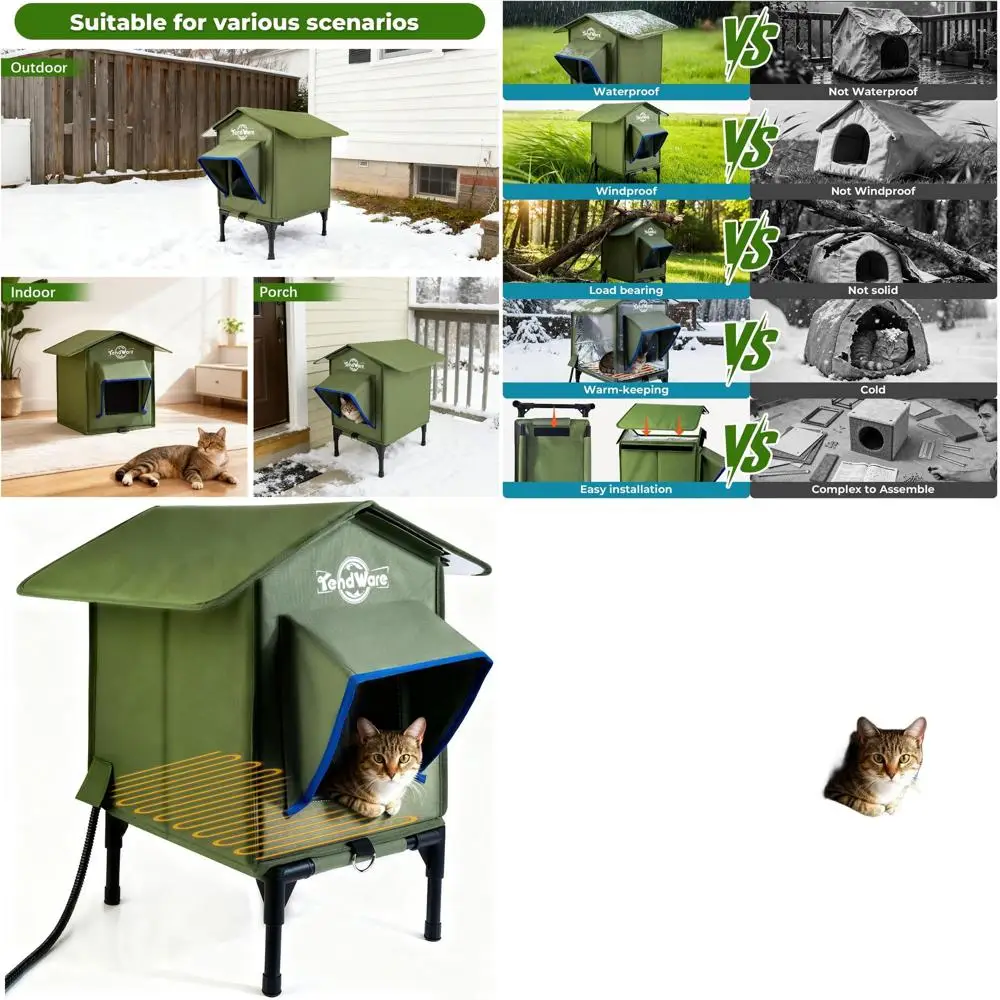 Weatherproof Heated Outdoor Cat Shelter with Elevated Base and Feral-Friendly Design for Winter Protection
Weatherproof Heated Outdoor Cat Shelter with Elevated Base and Feral-Friendly Design for Winter Protection