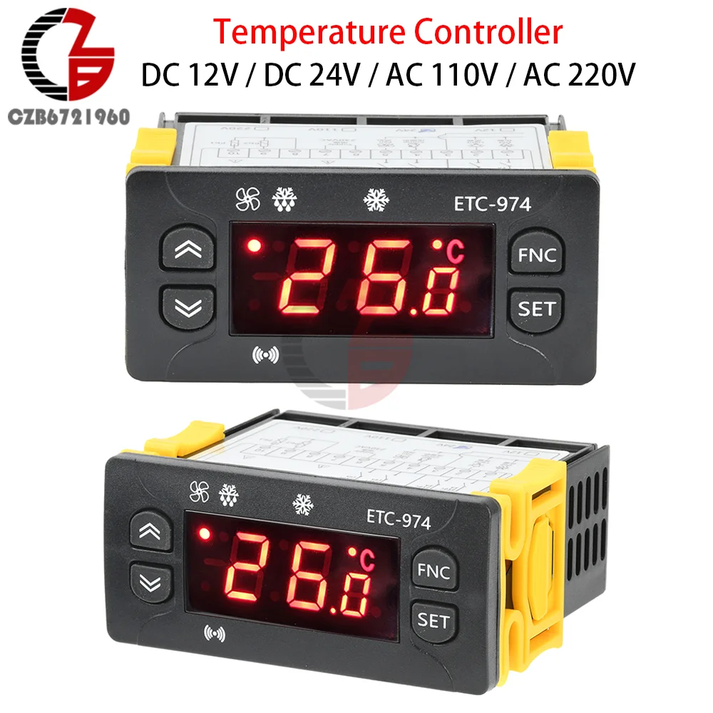 DC 12V/24V AC 110V/220V Digital Temperature Controller ETC-974 Thermometer Refrigerator Defrosting Cool Control Thermoregulator
DC 12V/24V AC 110V/220V Digital Temperature Controller ETC-974 Thermometer Refrigerator Defrosting Cool Control Thermoregulator
