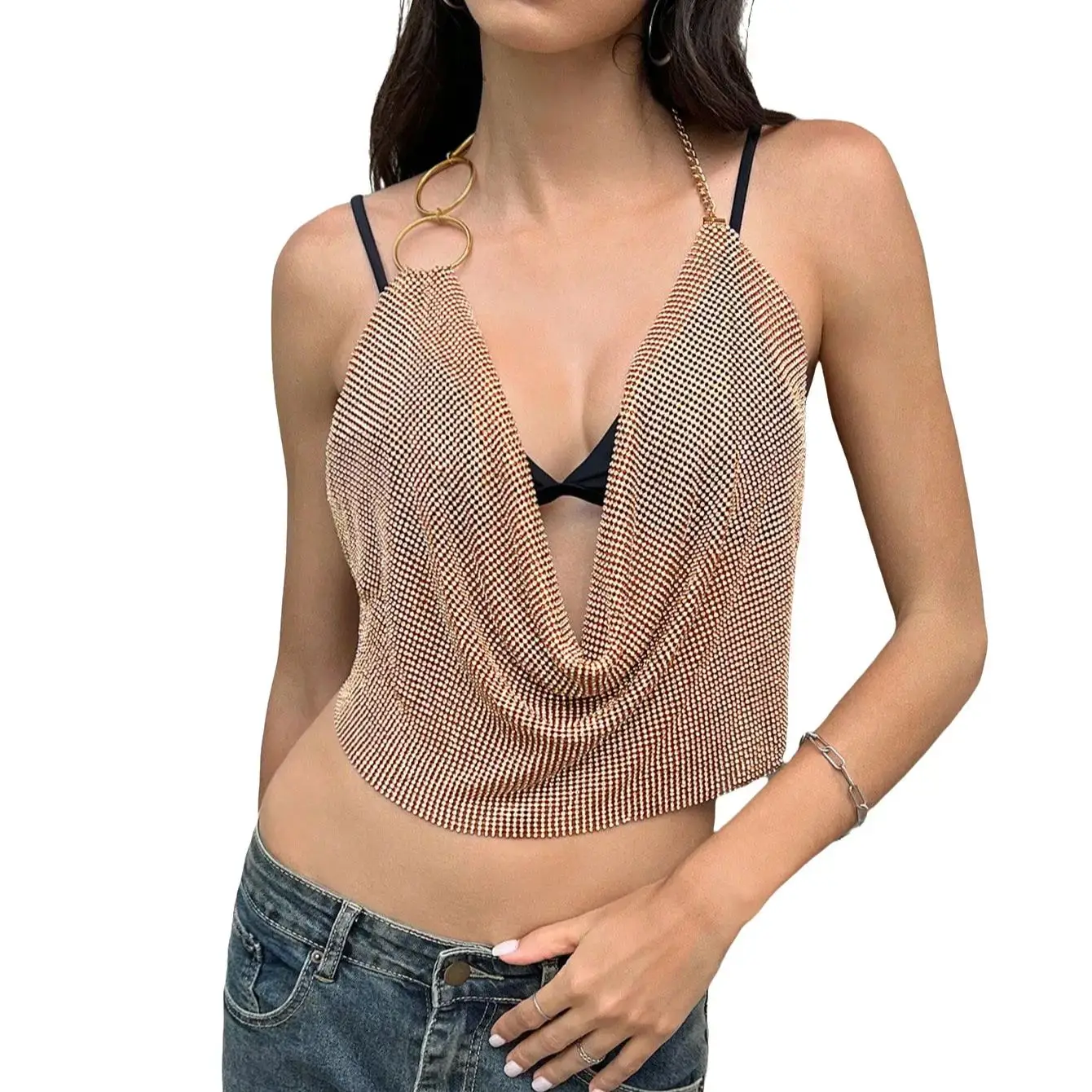 Sexy Backless Halter Neck Deep V Neck Camisole Fashion Metal Sequins Sling Tank Top For Women Rave Music Festival Party Corp Top
Sexy Backless Halter Neck Deep V Neck Camisole Fashion Metal Sequins Sling Tank Top For Women Rave Music Festival Party Corp Top