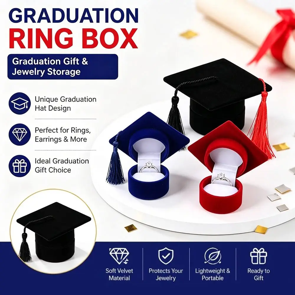 New Composites Doctoral Hat Ring Box Doctoral Hat Shape Creative Jewelry Storage Box Earrings Packaging Box Jewelry Gift
New Composites Doctoral Hat Ring Box Doctoral Hat Shape Creative Jewelry Storage Box Earrings Packaging Box Jewelry Gift