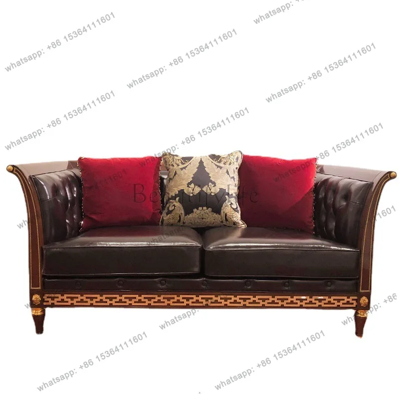 European neoclassical three-person sofa villa mansion brown peach blossom core English sofa
European neoclassical three-person sofa villa mansion brown peach blossom core English sofa