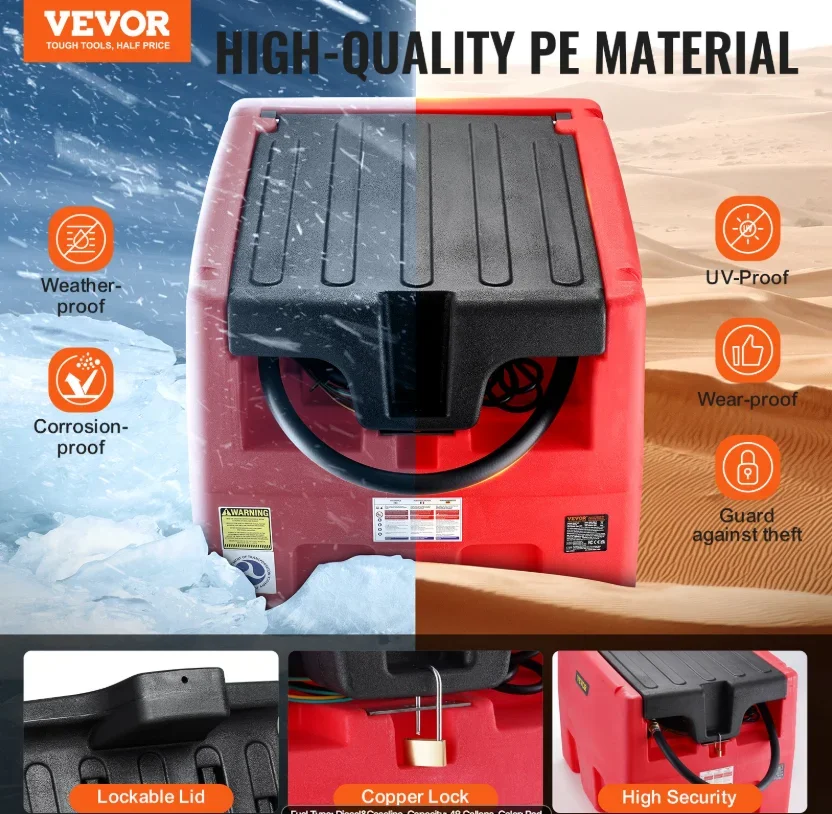48 Gallon, 10.6GPM Flow Rate, Diesel Fuel Tank with 12V Electric Transfer Pump, 13.1ft Hose, Auto Fueling Nozzle
48 Gallon, 10.6GPM Flow Rate, Diesel Fuel Tank with 12V Electric Transfer Pump, 13.1ft Hose, Auto Fueling Nozzle