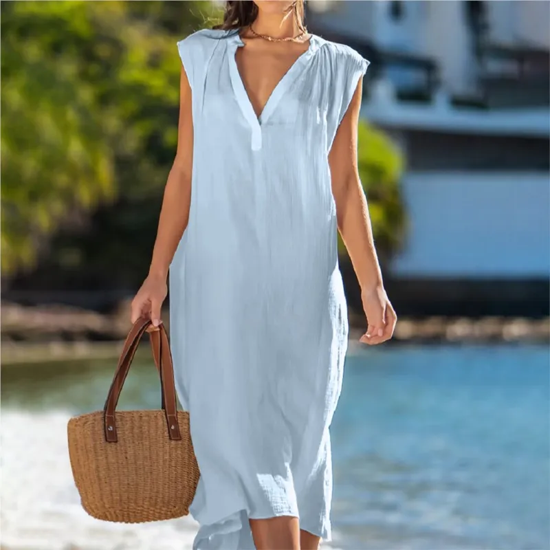 Casual Simple Style Solid Medium Long Dress Women's Summer Fashion V-neck Sexy Sleeveless Loose Dresses Lady Elegant Vestidos
Casual Simple Style Solid Medium Long Dress Women's Summer Fashion V-neck Sexy Sleeveless Loose Dresses Lady Elegant Vestidos